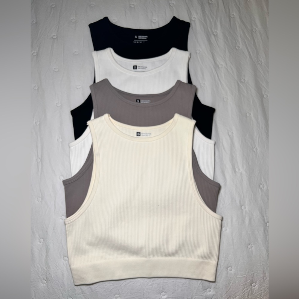Ribbed cropped Tank Tops - Black, White, Gray, Cream